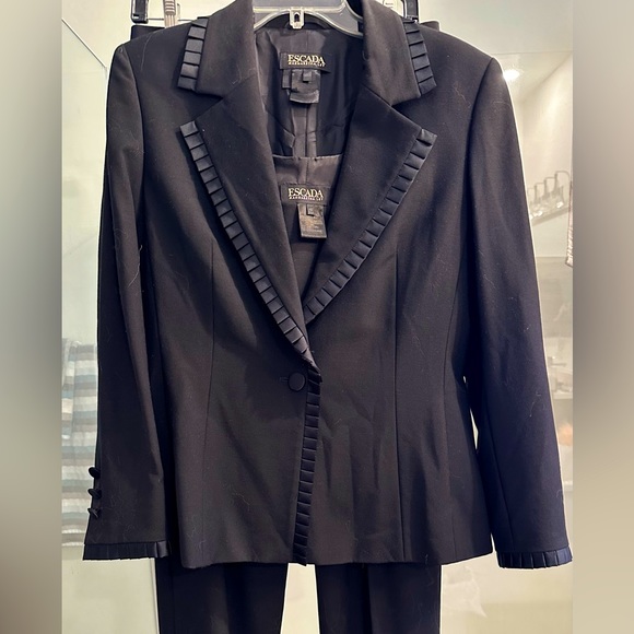 Escada Pants - Escada Margaretha Ley Black Wool Pant Suit